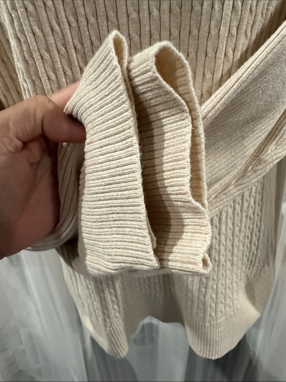 JEANNE PIERRE Beige Cable-Knit Crewneck Sweater - Picture 4 of 7